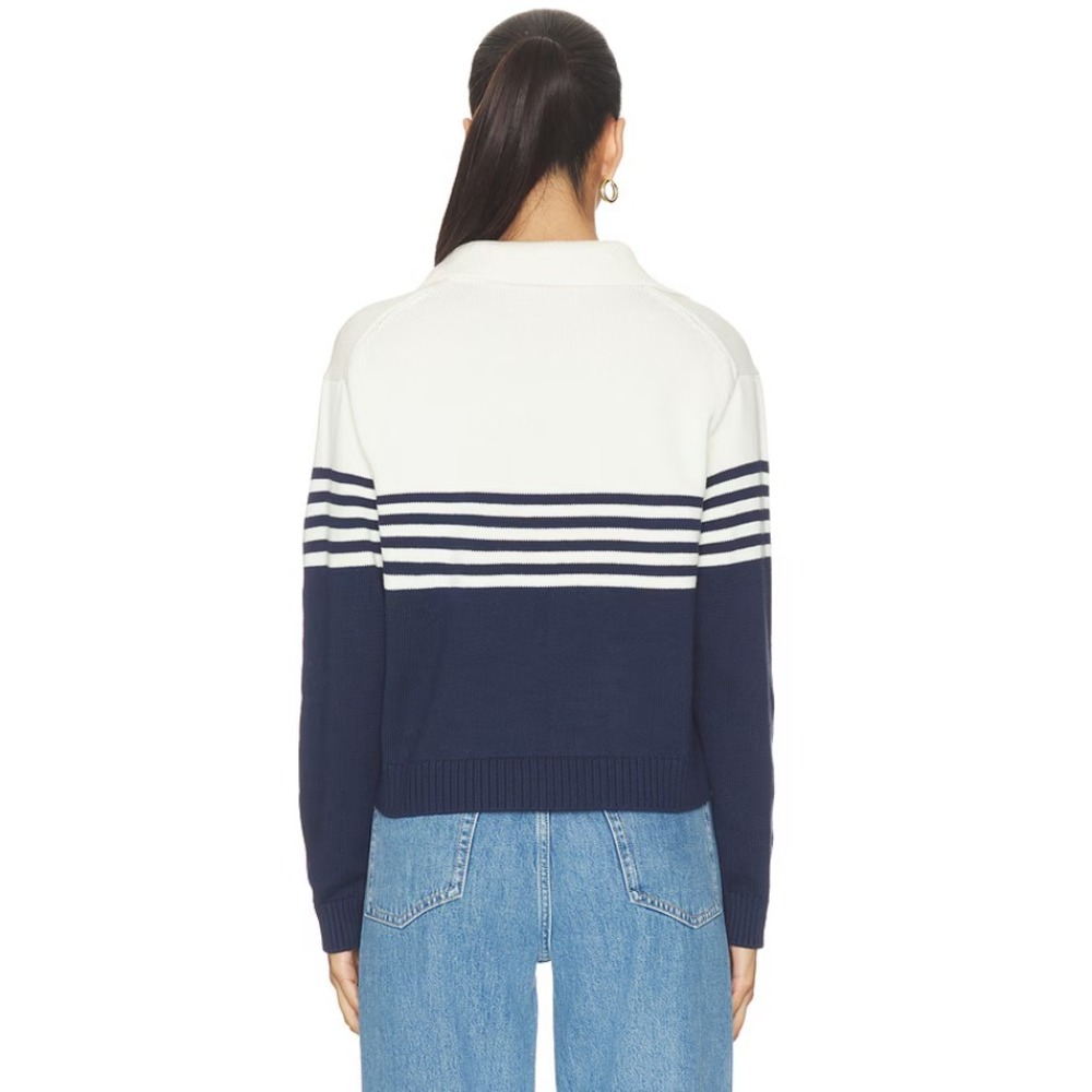 Simkhai Jules Knit Polo Shirt Long Sleeve Organic Cotton Midnight Stripe Small - Picture 2 of 7
